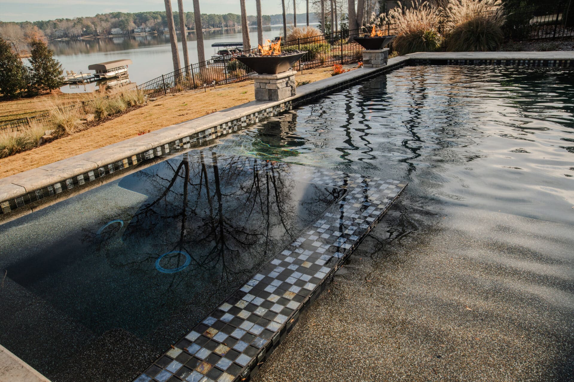 pool project with hot tub and firepits