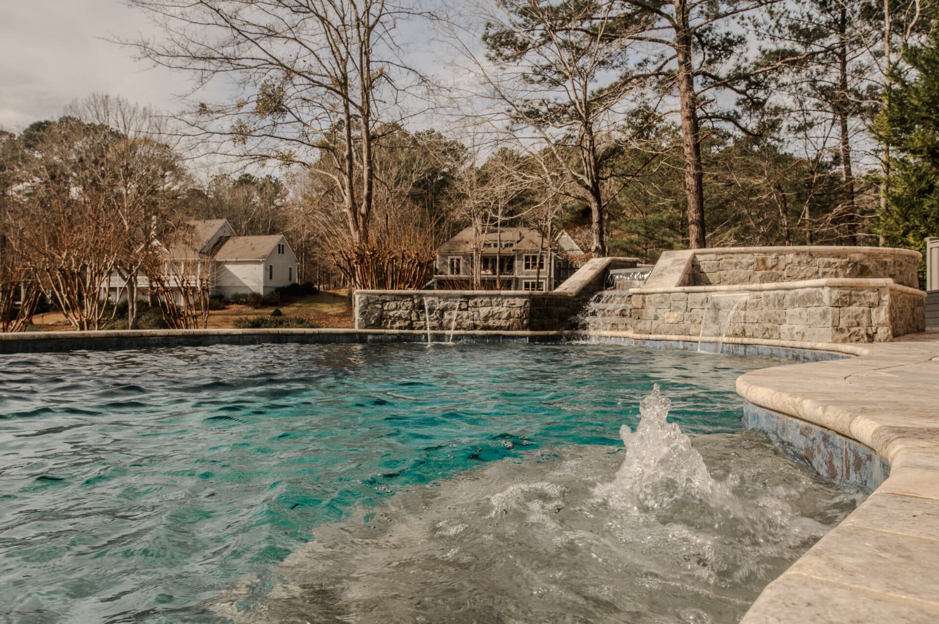 close up shot of pool water features